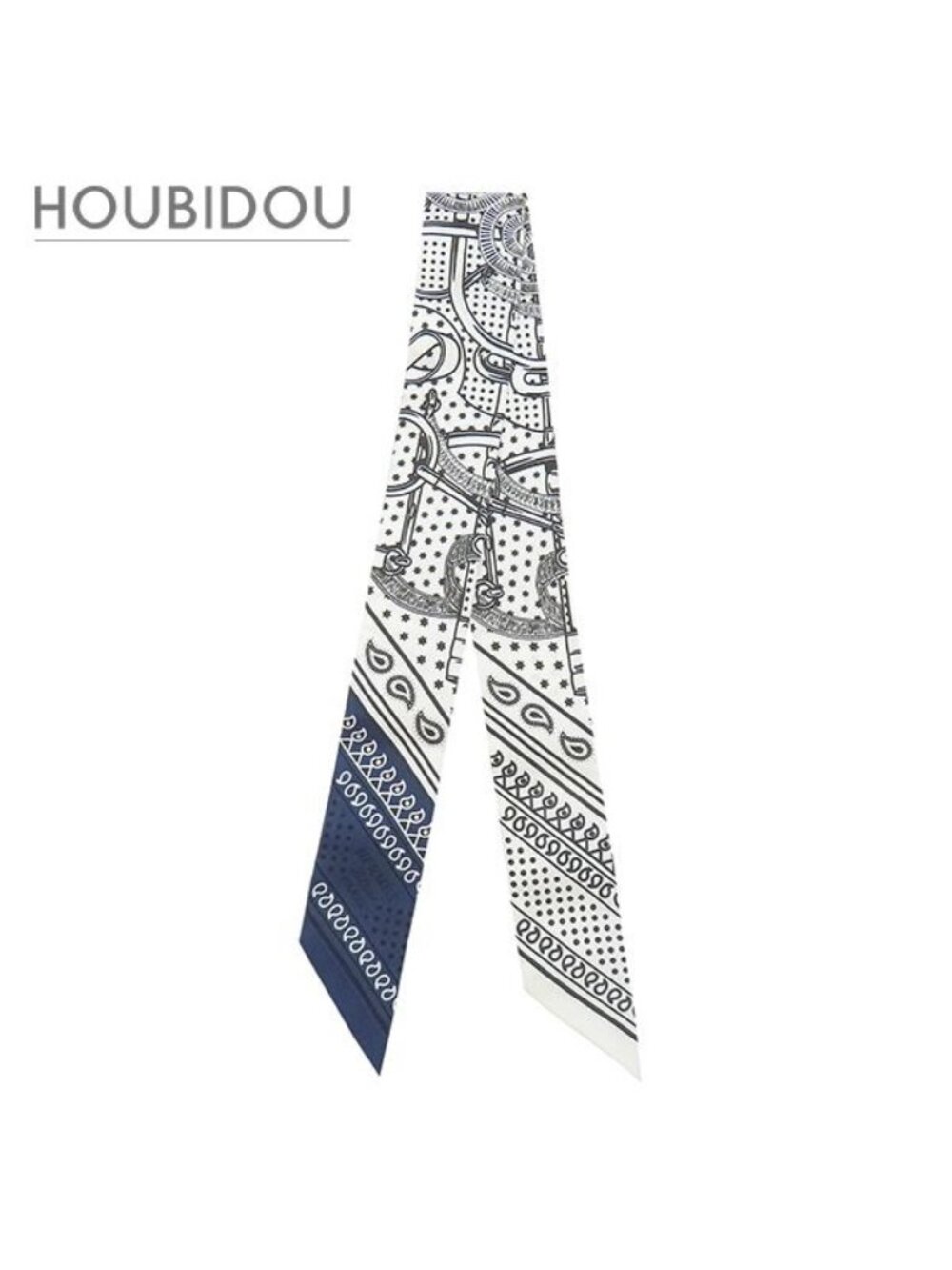 Hermes Scarf Twilly Silk White Marine Black Eperon D'or Apron